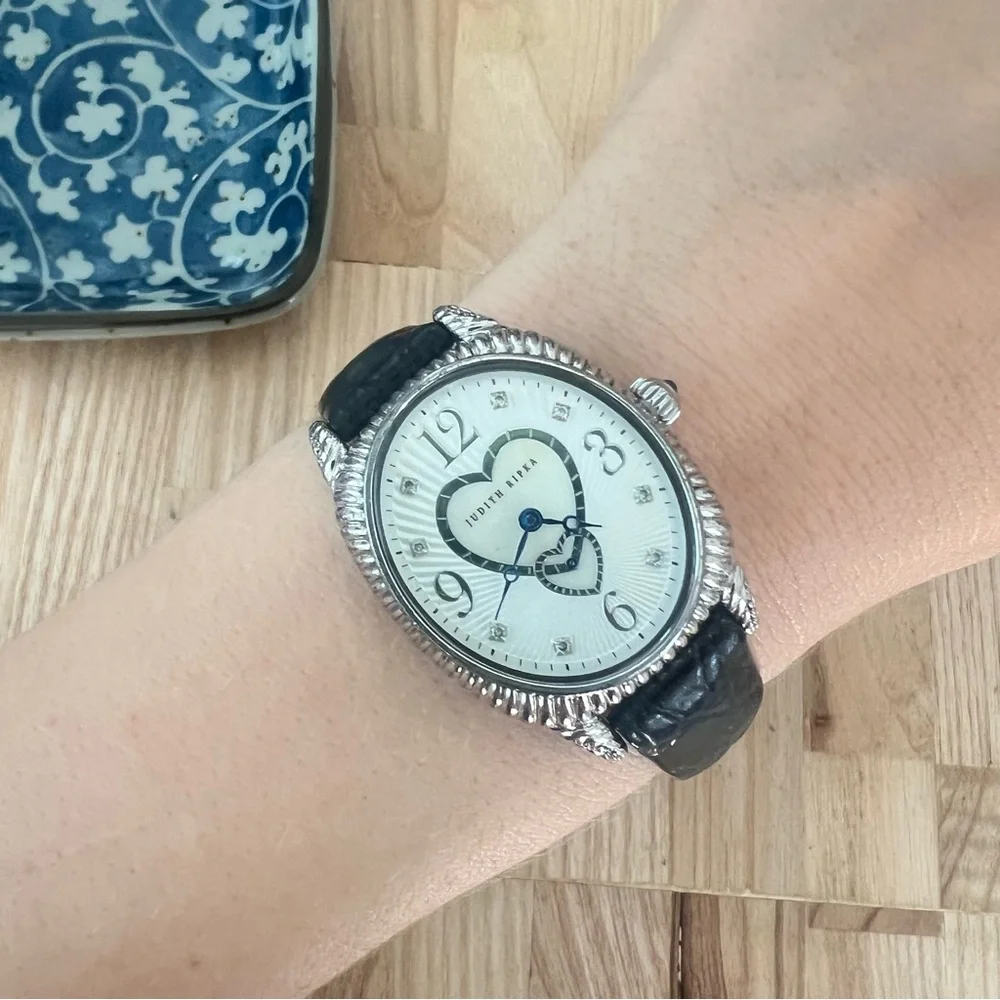 Judith Ripka Sterling Silver Diamonique Mother Of Pearl Hearts Watch NEW BATTERY